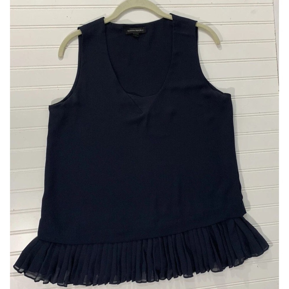 Banana Republic Top Womens Small Navy Blue Pleated Peplum V-Neck Blouse Office